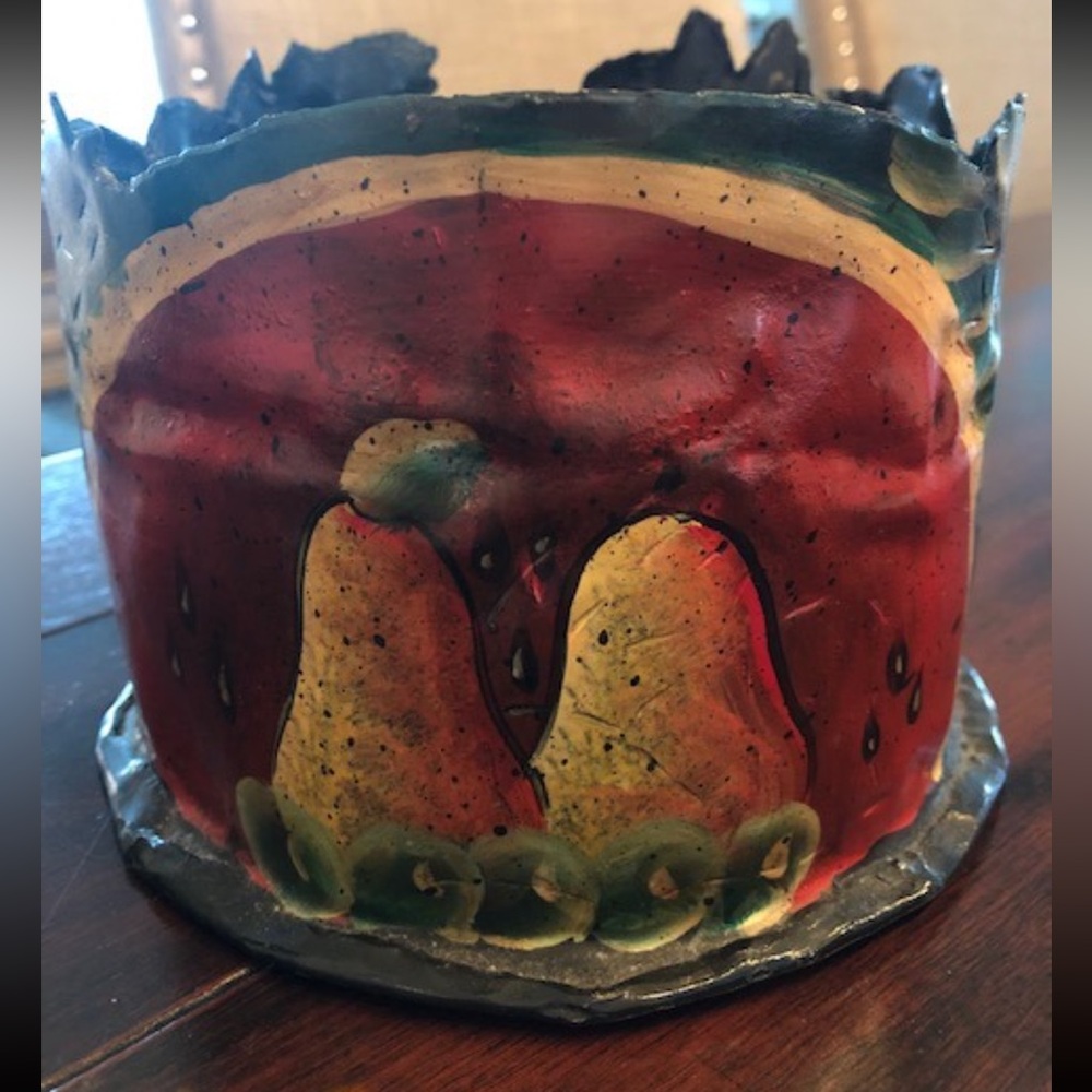 Tole' Hand painted metal  planter